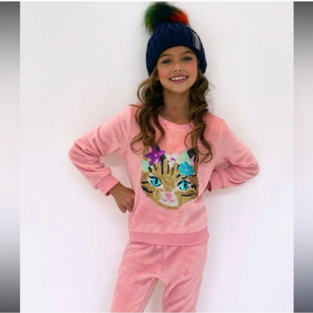 Lola + The Boys Fuzzy Pink Sweater 2T SET